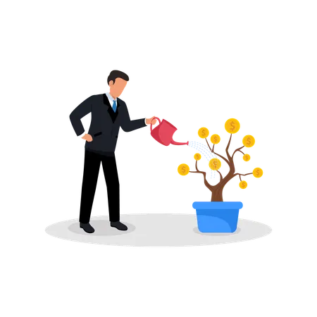 Businessman watering money plant  Illustration