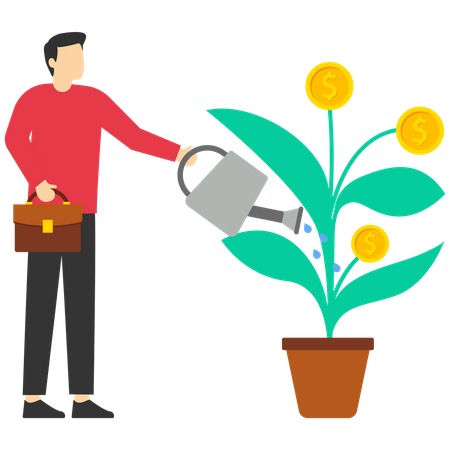 Businessman watering money plant  일러스트레이션