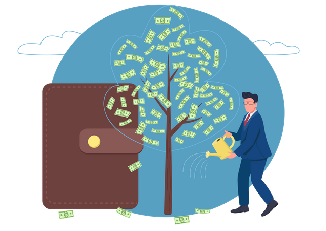 Businessman Watering Money Tree Illustration
