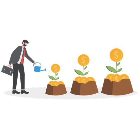 Businessman watering money tree for business growth  イラスト