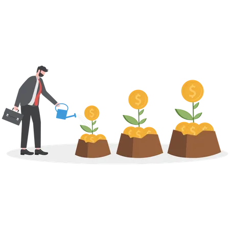 Businessman Hand Watering Money Tree Business Growth Investment Profit Flat Vector Illustration Illustration