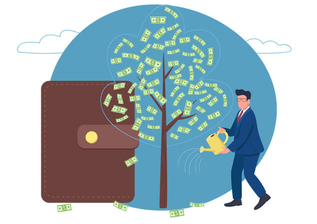 Businessman Watering Money Tree  Illustration