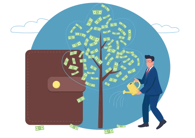 Businessman Watering Money Tree  Illustration