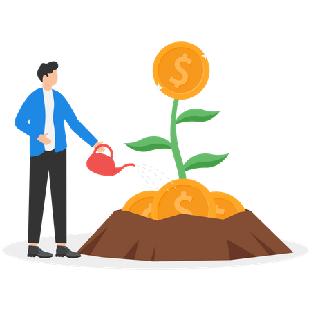 Businessman watering money tree  Illustration