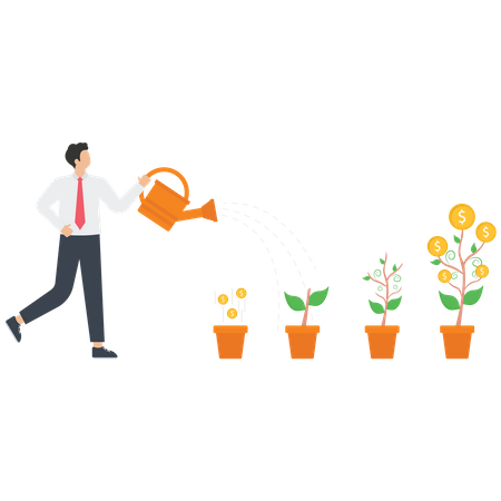 Businessman watering money trees  Illustration