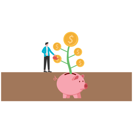 Businessman watering piggy bank for money growth  Illustration