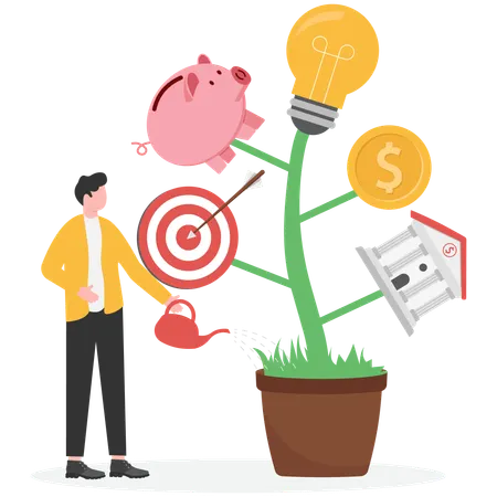 Businessman watering plant for wealth growth  Illustration