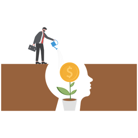 Businessman watering the plants money think for growth mindset  Illustration