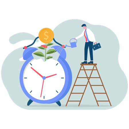 Businessman watering time to make money  Illustration