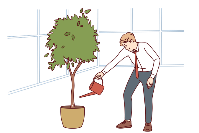 Businessman watering tree symbolizing investments and dividends received through financial literacy  イラスト