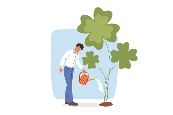 Businessman waters large clover  Illustration