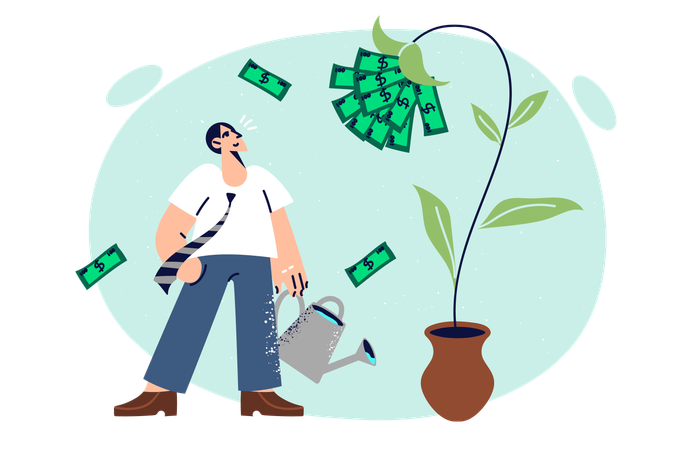 Businessman waters money plant  Illustration