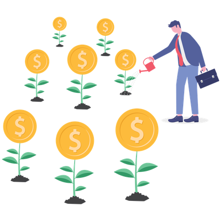 Businessman waters personal savings  Illustration