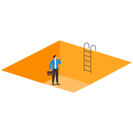 Businessman Way Out Of Hole  Illustration