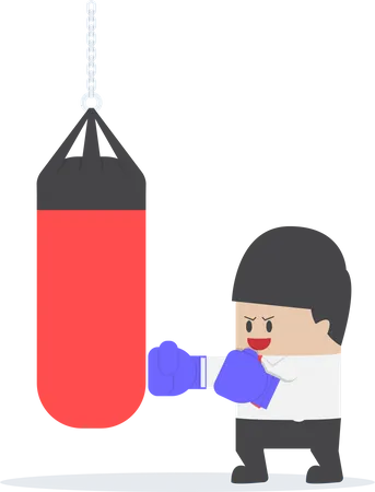 Businessman wearing boxing gloves and punch the punching bag Illustration