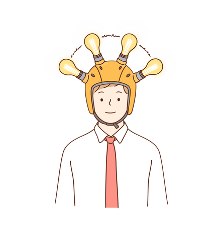 Businessman wearing bulb helmet  Illustration