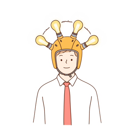 Businessman wearing bulb helmet  Illustration