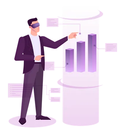 Businessman wearing VR glasses and analyzing stock market Illustration