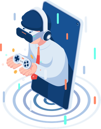 Businessman Wearing VR Glasses  Illustration