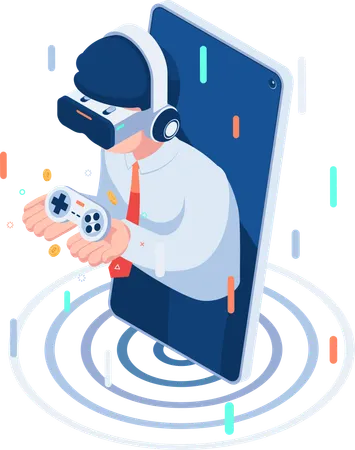 Businessman Wearing VR Glasses  Illustration