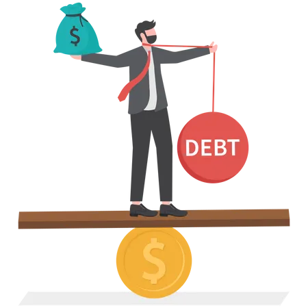 Financial Issues Average Business Income Businessman Weighing Between Debt And Income Illustration