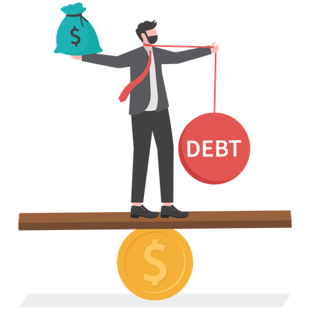 Businessman weighing between debt and income  Illustration