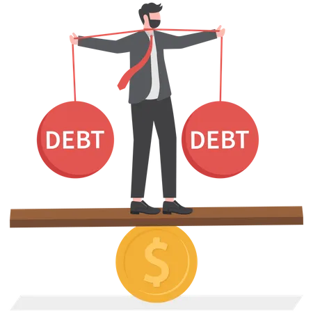 Financial Problem Business Woman Weighing Between Huge Debts And Income Illustration