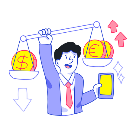 Businessman weighing income and expenses  Illustration