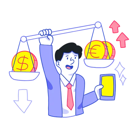 Businessman weighing income and expenses  Illustration