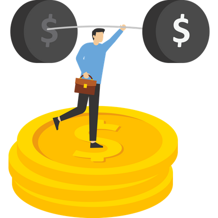 Businessman weights money on piles of huge income  일러스트레이션