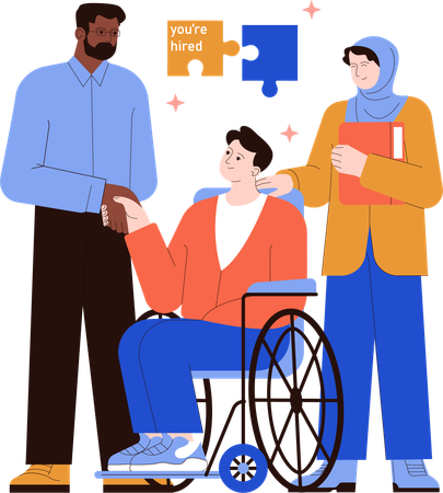 Businessman welcoming disable employee  Illustration