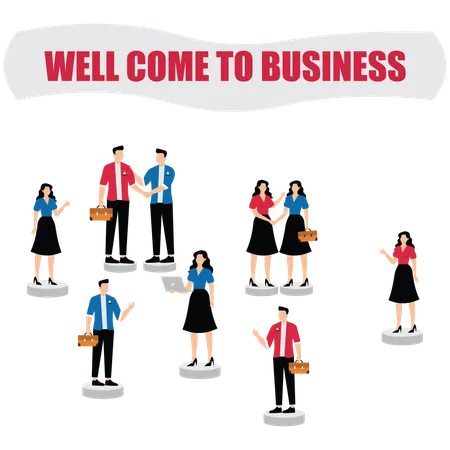 Businessman welcoming newcomer into his networking  Illustration