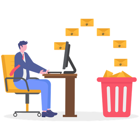 Businessman who takes spam emails to the trash  Illustration