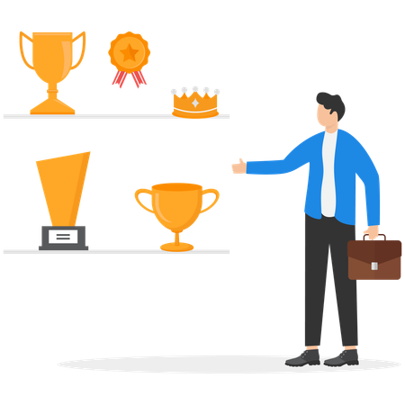 Businessman winning business trophies  Illustration