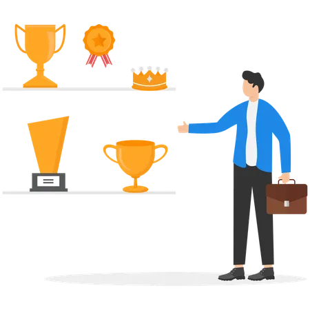Businessman winning business trophies  Illustration