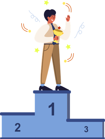Businessman winning business trophy  Illustration