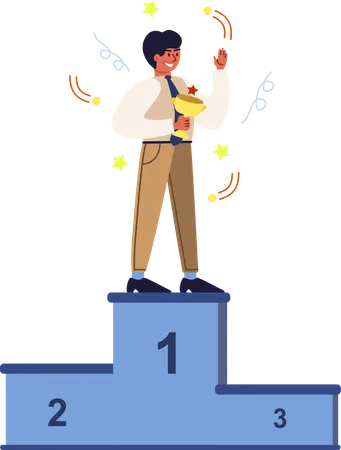 Businessman winning business trophy  Illustration