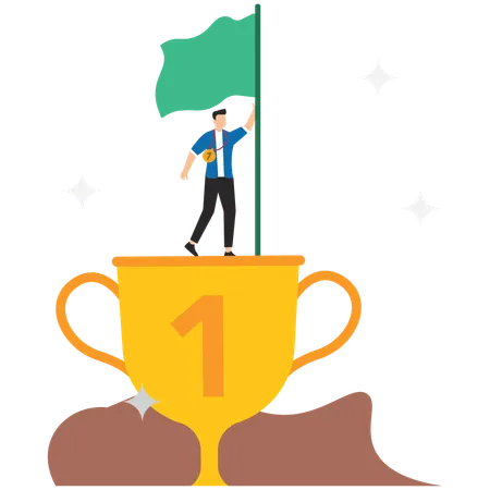 Businessman winning business trophy  Illustration