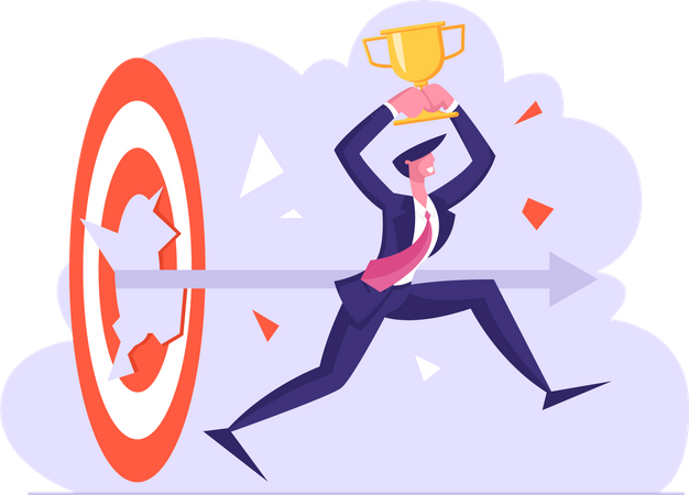 Businessman winning goal achievement trophy  Illustration