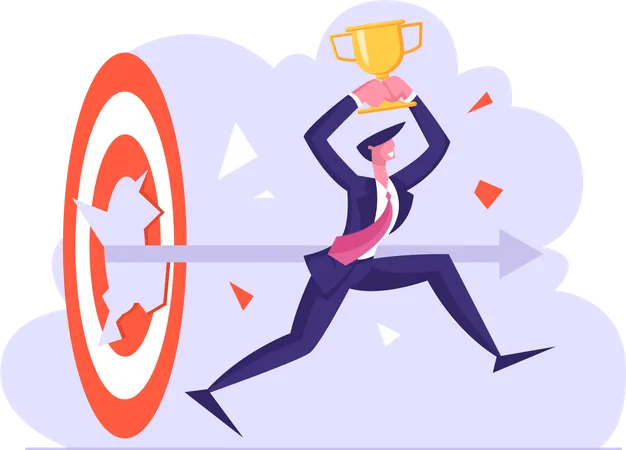 Businessman winning goal achievement trophy  Illustration