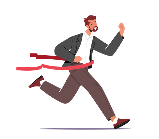 Businessman Winning Race And Crossing Finish Line  Illustration