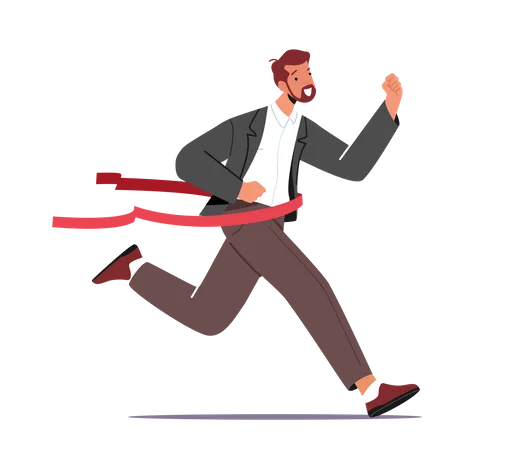 Businessman Winning Race And Crossing Finish Line  Illustration