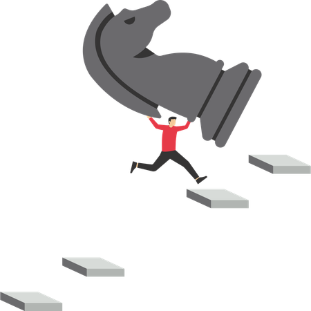 Businessman with a chess horse jumps over the gap  Illustration