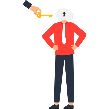 Businessman with a Cloud Head and a Key Symbolic of Ideas  Illustration