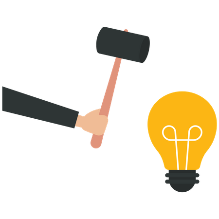 Businessman with a hammer smashing light bulb  Illustration