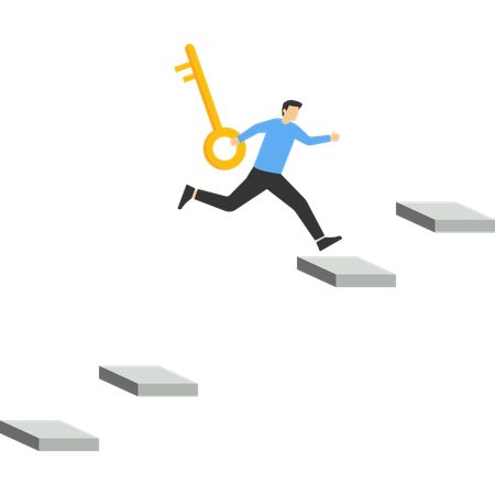 Businessman with a key to success jumps across the gap  Illustration
