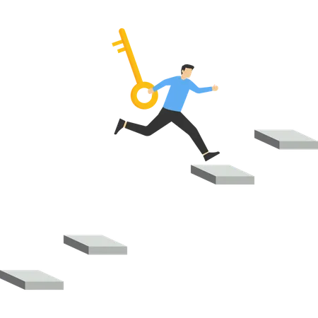 Businessman with a key to success jumps across the gap  Illustration