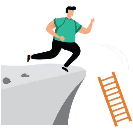 Businessman with a ladder stands on a cliff  Illustration