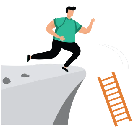 Businessman with a ladder stands on a cliff  Illustration
