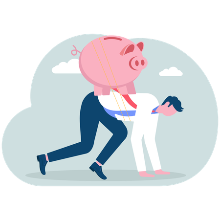 Businessman with a piggy bank rushes forward  Illustration